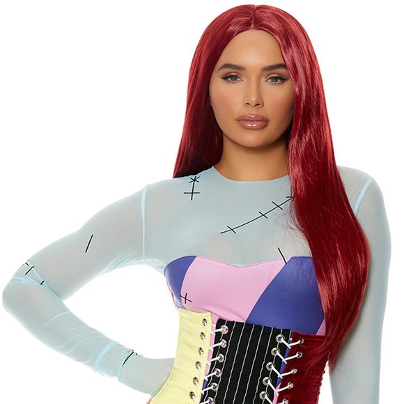 Long Straight Burgundy Wig with Center Part Unisex - Picture 5 of 5